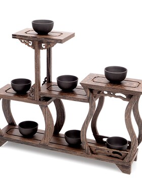 昊林轩红木紫砂壶架子茶具架小博古架 鸡翅木实木架多宝阁底座