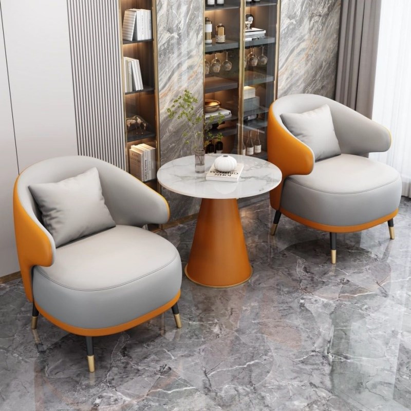 皮艺休闲单人小沙发休息区接待店铺酒店房间商务会客洽谈桌椅