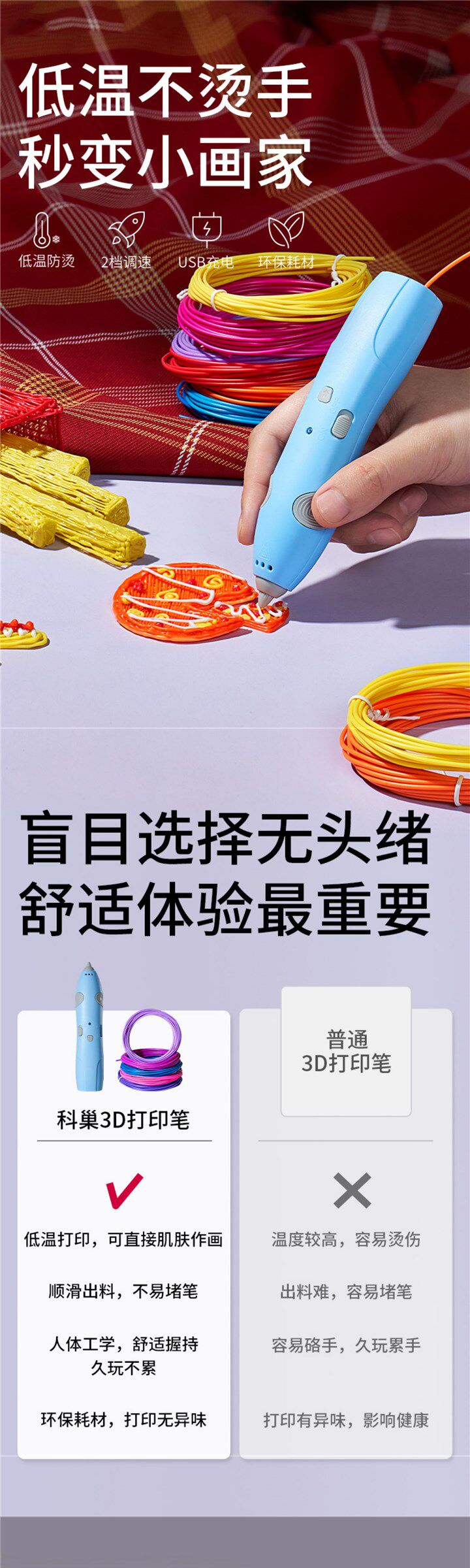 Ручка для граффити 科巢3d打印笔三d儿童款立体涂鸦绘画笔神笔马良女孩小学生卡通三 No brand