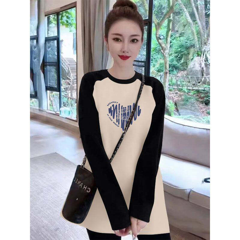 德绒长袖大码t恤女新款秋冬显瘦时尚圆领减龄洋气遮肉打底上衣