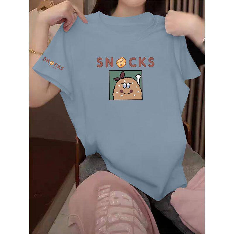 纯棉短袖潮流T恤女夏季爆款休闲时尚圆领设计感宽松遮肉上衣潮ins