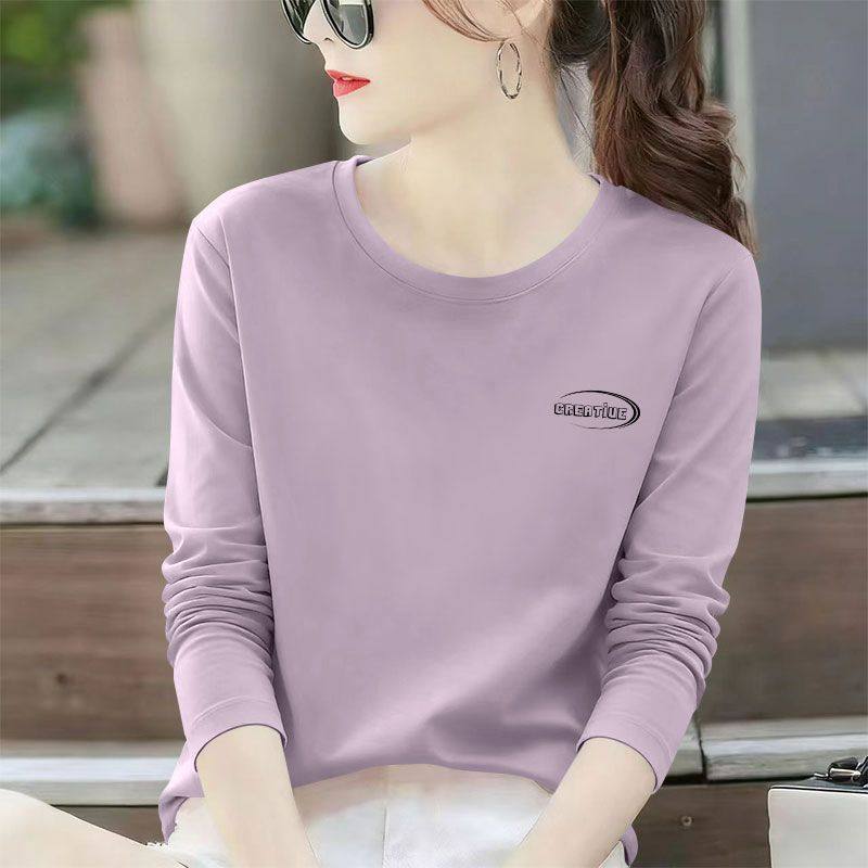 纯棉长袖大码t恤女秋冬新款宽松简约内搭时尚气质洋气上衣
