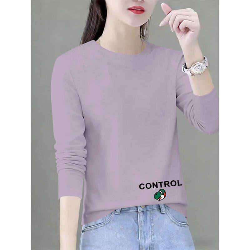 纯棉长袖大码t恤女新款秋冬内搭休闲气质百搭宽松韩版上衣打底衫