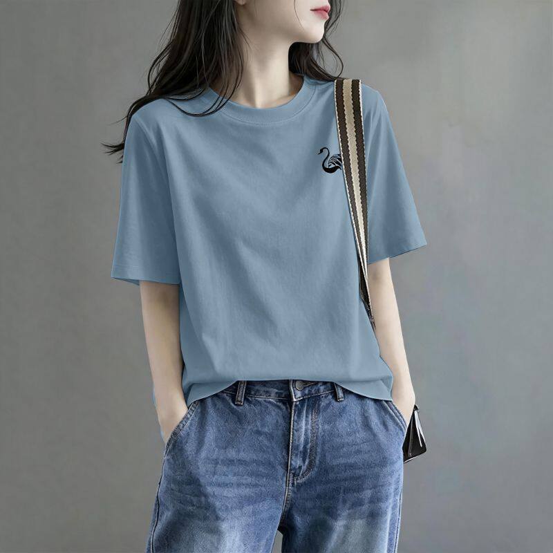 夏季纯棉大码圆领短袖T恤女