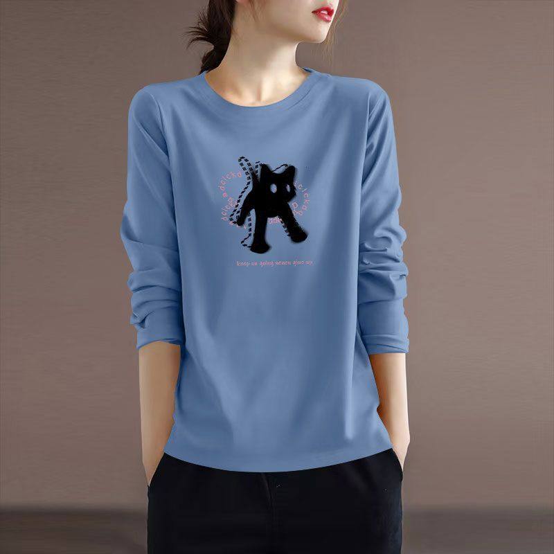 纯棉长袖大码t恤女秋冬女装宽松内搭减龄显瘦百搭时尚打底上衣