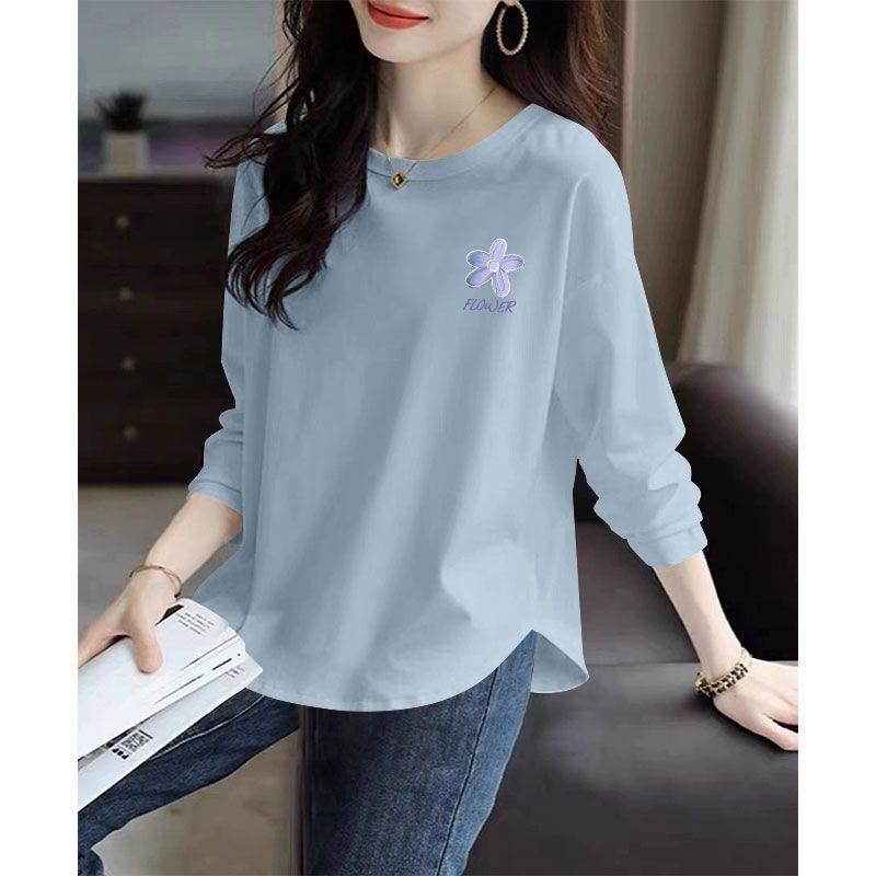 纯棉长袖大码t恤女秋冬女装印花韩版气质时尚洋气显瘦上衣打底衫