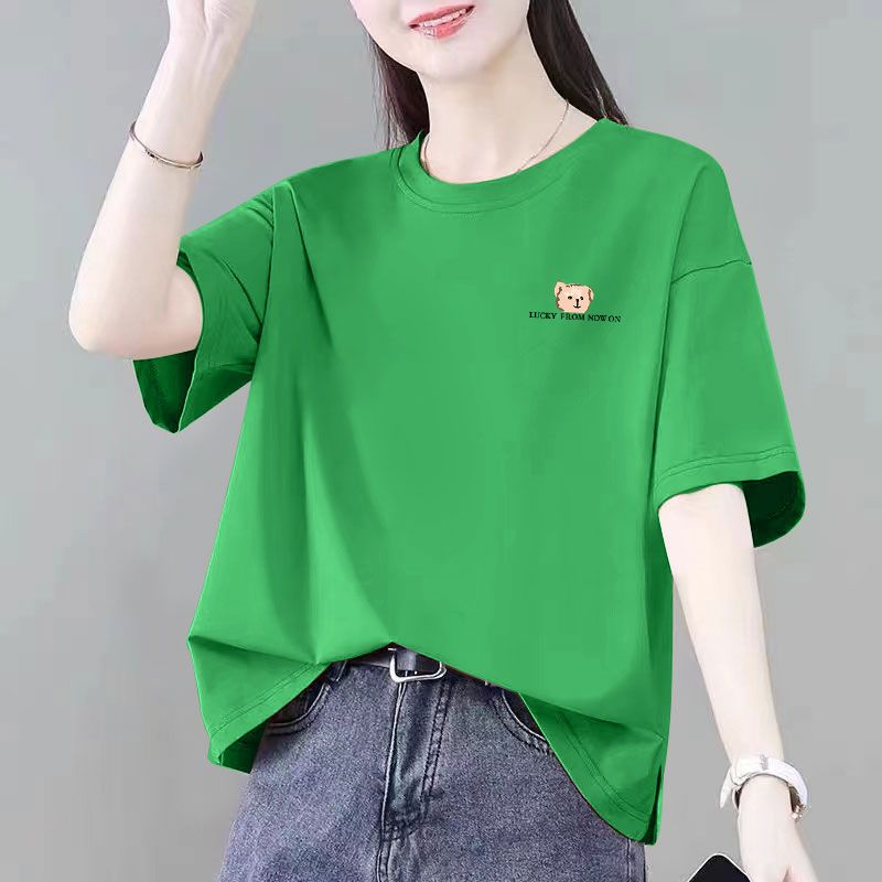 夏季纯棉宽松百搭印花开叉T恤女