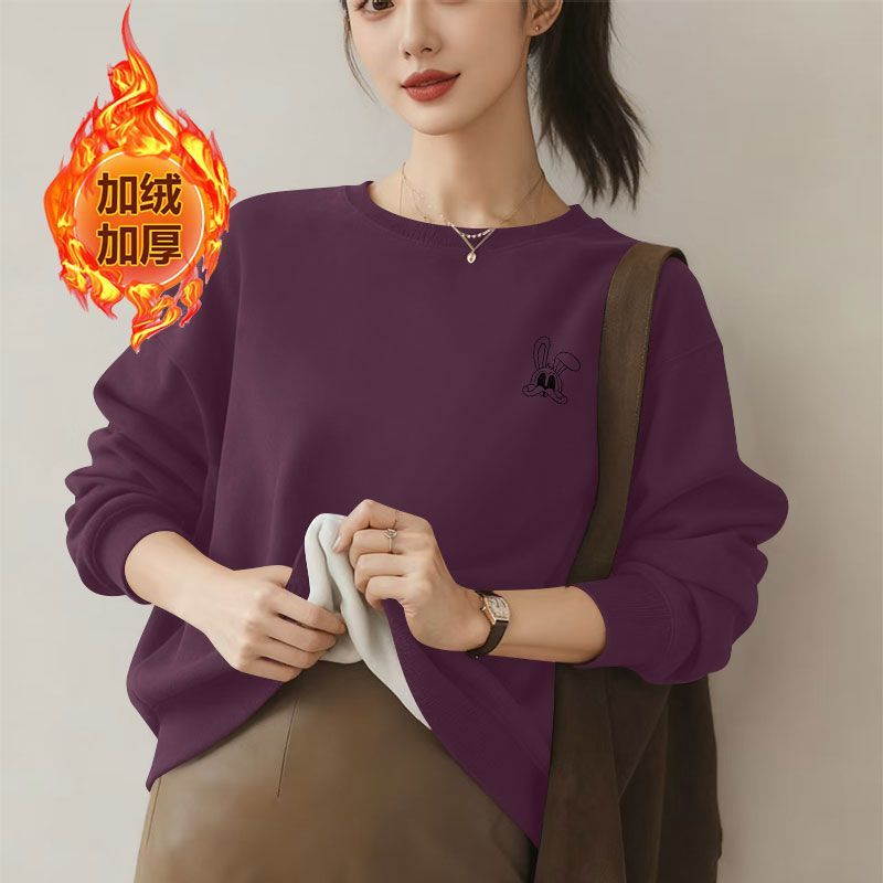 加绒加厚短款印花大码女卫衣