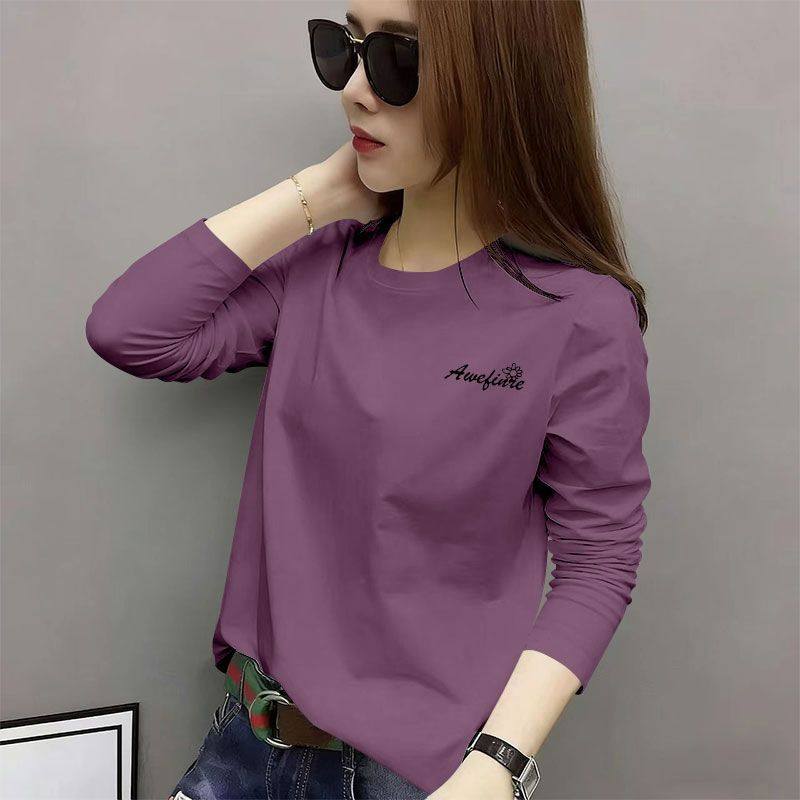 纯棉长袖潮流T恤女秋冬爆款减龄遮肉简约洋气百搭时尚打底衫潮ins