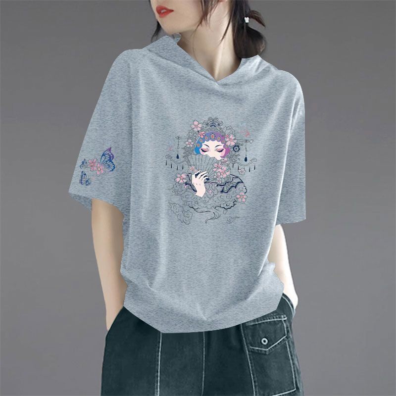 连帽纯棉女士短袖t恤夏季潮流