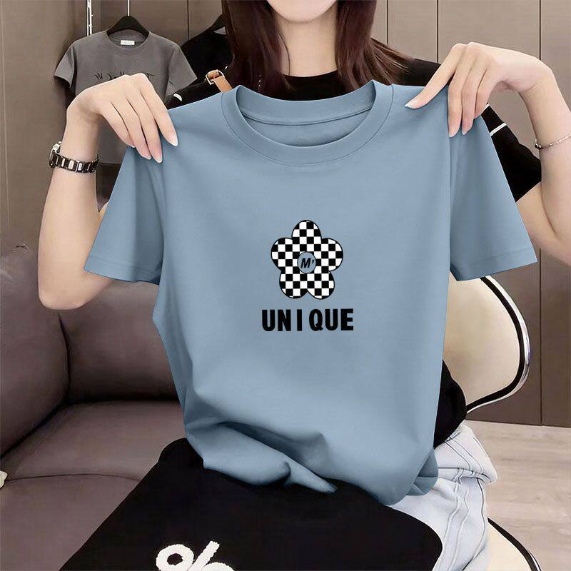 纯棉女士短袖T恤女新款夏季显瘦ins减龄时尚半袖韩版潮流上衣体恤