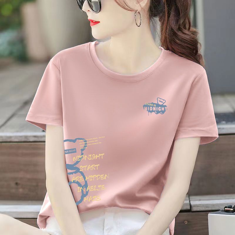 夏季纯棉宽松印花短袖T恤女