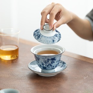复古开片L可养三才功夫茶具敬茶 国潮盖碗家用陶瓷汝窑抹茶碗中式