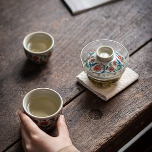 茶杯收纳旅行小套装 复古青花茶具快客杯功夫盖碗泡茶器便G携式 礼