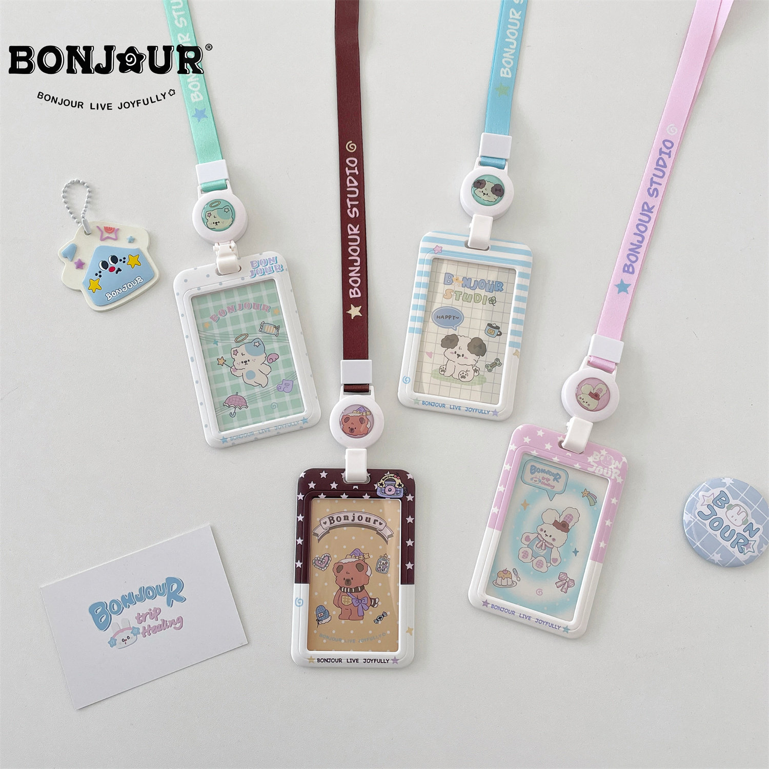 Bonjour 原创卡通学生校园卡饭卡带挂绳卡套工作证工牌保护套