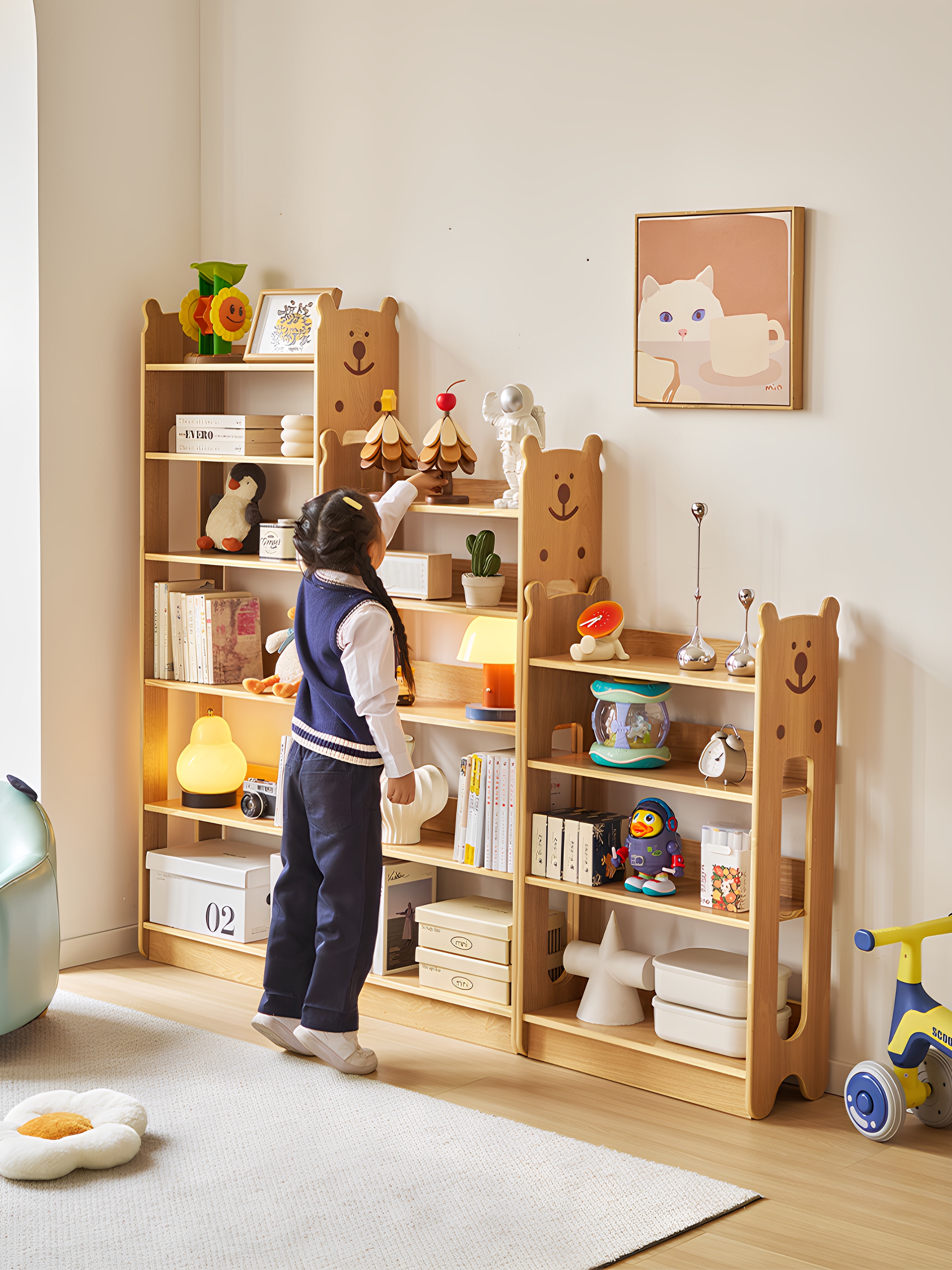 实木儿童书架落地置物架储物架多层收纳家用靠墙收纳架书柜展示柜