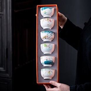 手绘陶瓷禅定杯釉下彩品茗杯中式功夫茶具主人杯礼盒装茶盏国定制