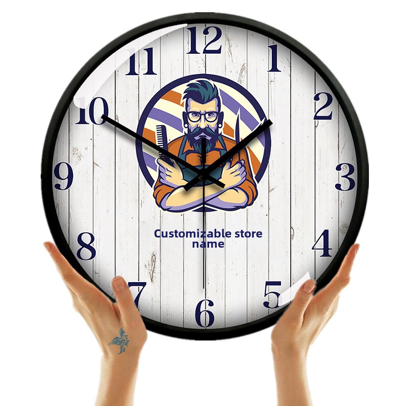 理发店个性定制挂钟挂表美发店简约装饰diy时钟表发廊静音石英钟