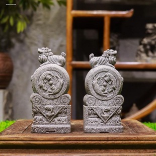 飾禮物 石獅子小擺件一對看門石雕迷你喜獅茶寵魚缸造景桌面裝