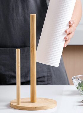 竹木卷纸架立式纸巾收纳架厨房免