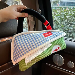 高颜值车载纸巾盒汽车吊挂式可爱车用抽纸袋布艺纸V抽悬挂抽纸盒