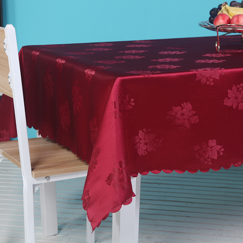 酒店饭店b圆桌布餐厅茶几长方形台布家用搭布盖布喜庆红色布艺定