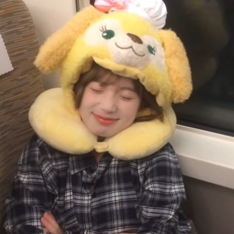 饼饼u型c枕女生连帽卡通护颈枕旅行坐车飞机办公室午睡枕头