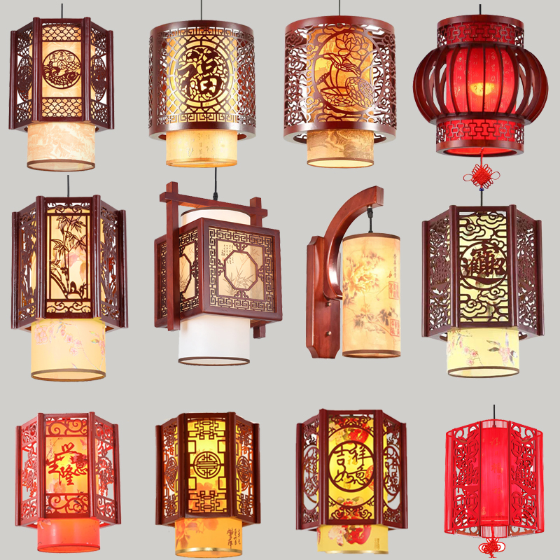 中式仿古小吊灯酒店餐厅茶楼走廊阳台火J锅店饭店包厢古典木艺灯