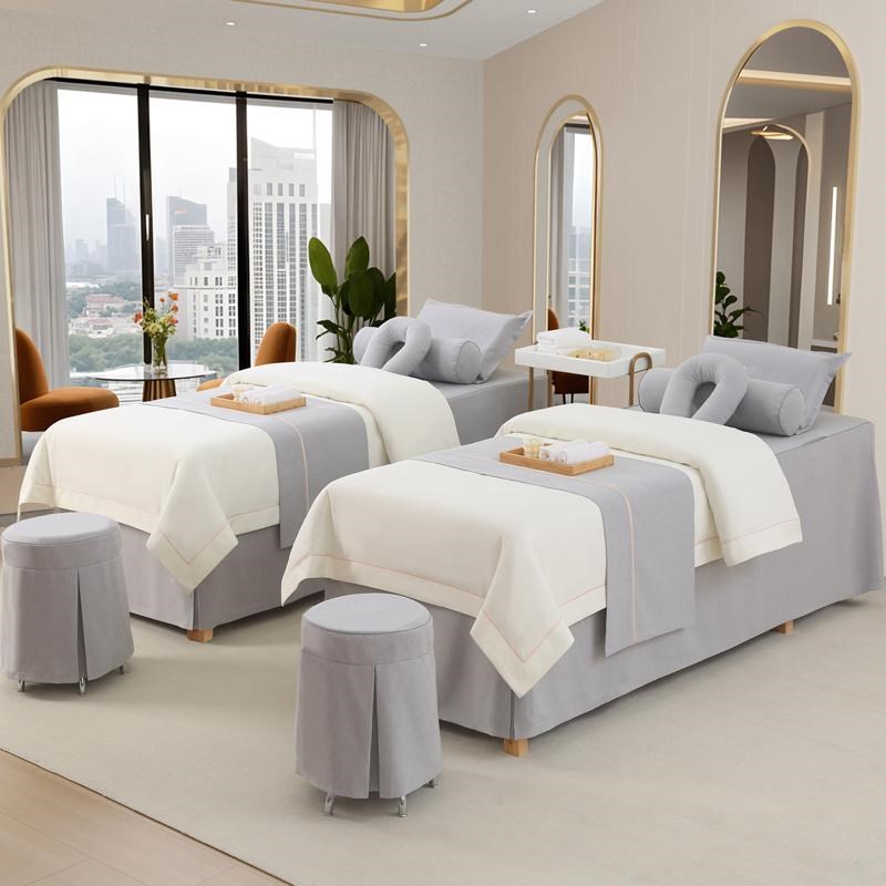 高级感美容床罩四件套灰色简约美容院美体M按摩理疗床套四季通用