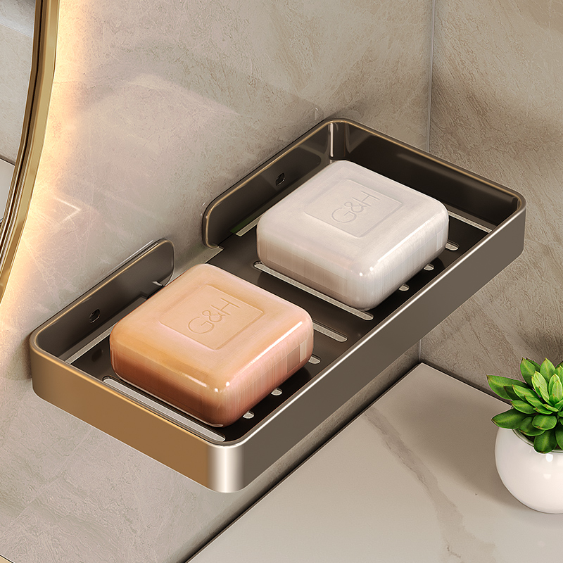 不锈钢免打孔肥皂盒 壁r挂式香皂盒 卫生间置物架洗手间沥水架挂
