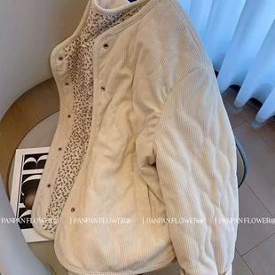 碎花灯芯绒菱格棉衣棉服外套女秋冬设计感宽松百搭加厚保暖棉袄潮