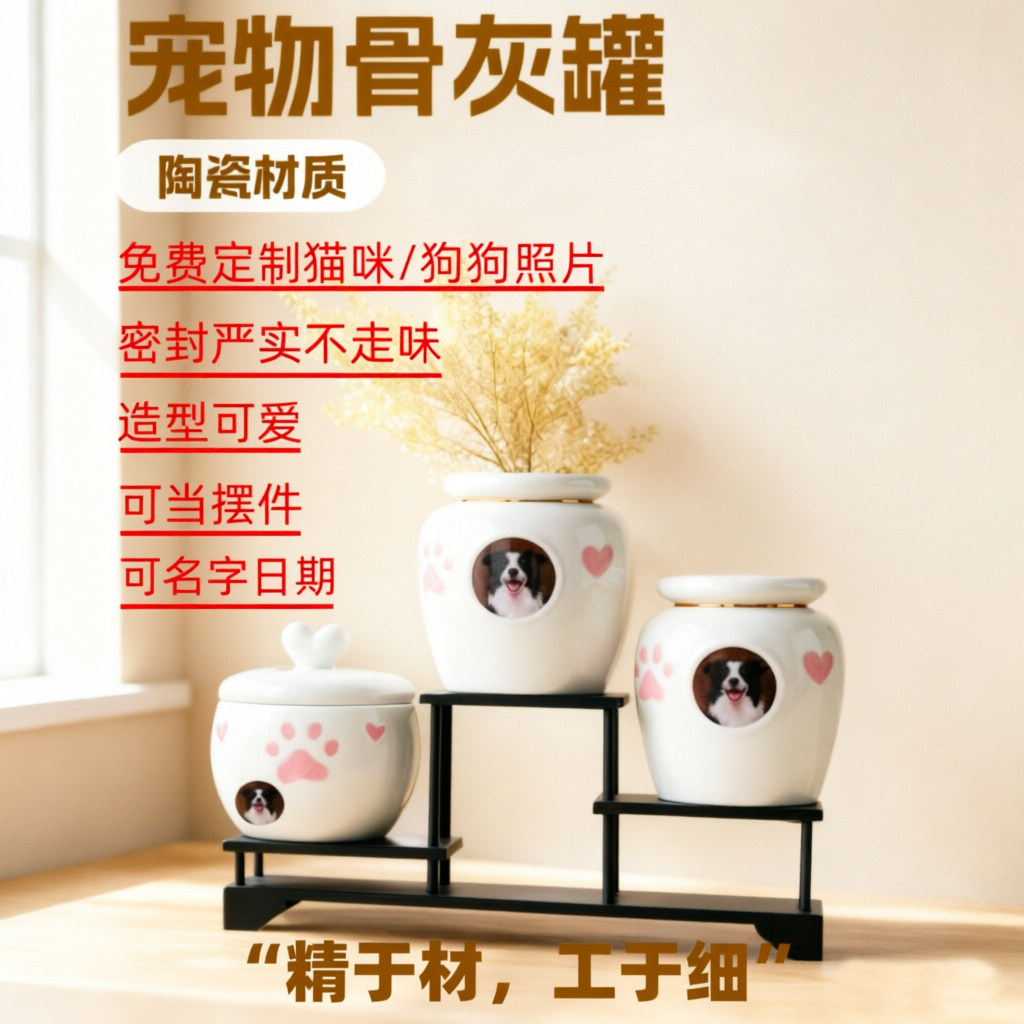 猫狗宠物骨灰盒定制刻字纪念骨灰罐陶瓷安息盒毛孩子往生缅怀礼物 - 实物图