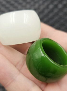 包邮仿新疆和田玉碧玉戒指仿羊脂玉白玉大号加宽戒指男女同款戒指