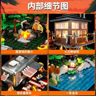 Funwhole灯光积木露天营地摆件玩具模型小型积木创意生日礼物