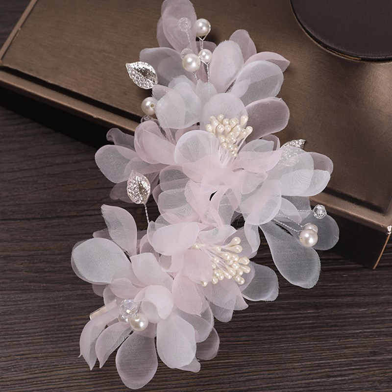 绢花头饰汉服发饰发夹粉色烫花边夹古装后压发簪夏季女款2023新款