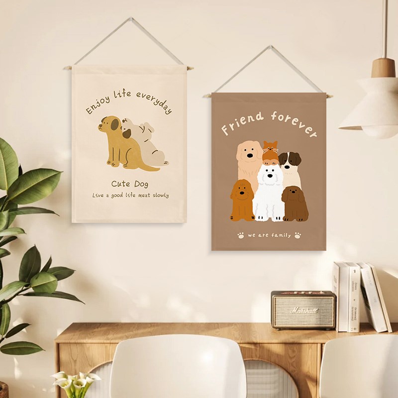 卡通宠物狗挂画布艺装饰画背景布墙壁装饰电表箱遮挡挂布来图定制