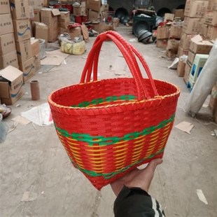 家用采摘竹篮手提买菜篮子厨房放鸡蛋藤I编手工编织收纳筐办喜事