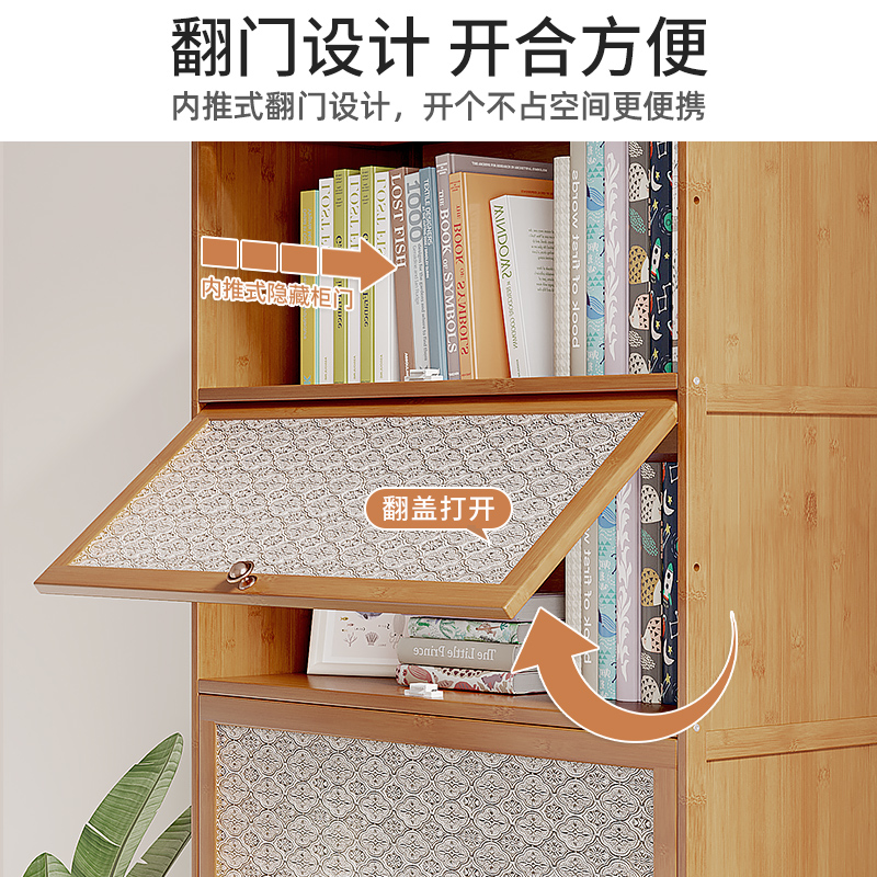 实木书柜带门矮柜楼梯下储物柜书架C储物置物客厅多层防尘家用落