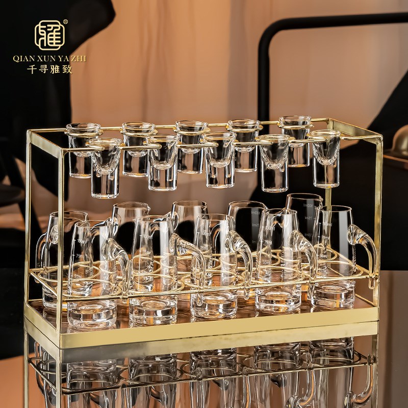 高端纯手工制作白酒杯套装水晶玻璃分酒器一口杯酒盅家用倒挂架子