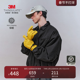 瞬时山野Monterest复古山系户外3M新雪丽皮翻领复古洗水夹克棉服