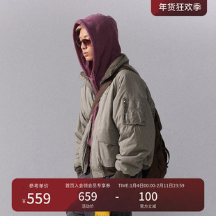 瞬时山野Monterest复古做旧立领洗水廓形飞行P棉夹克保暖棉衣棉服