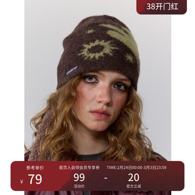 瞬时山野Monterest山系复古提花图案纱线拉毛刺绣logo绒感冷帽