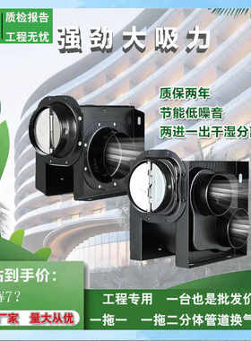 分体式管道风机一拖二排气扇静音换气扇酒店卫生间抽风隐藏式换气