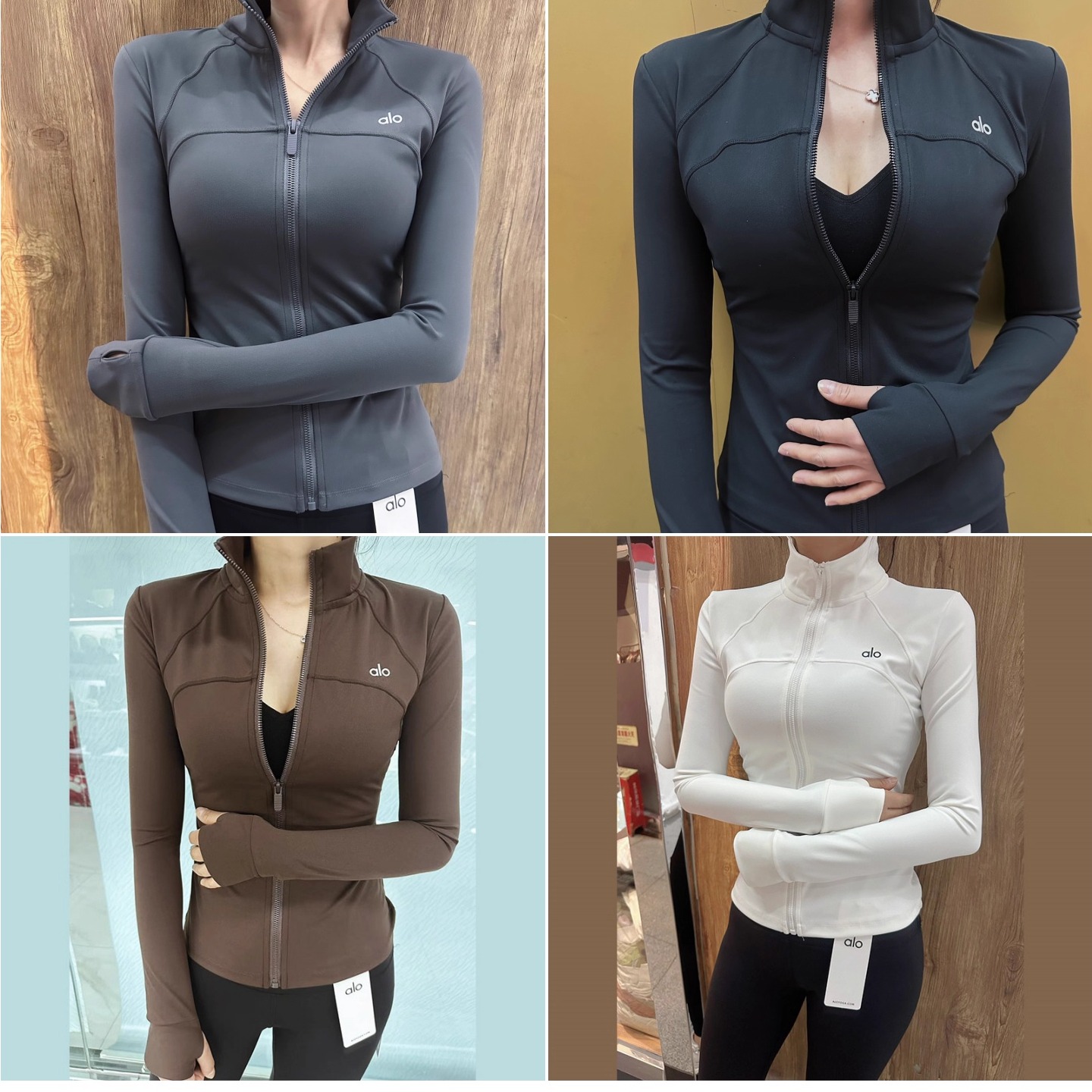 正品直邮Alo Yoga春秋立领修身跑步运动瑜伽服骑行速干健身外套女