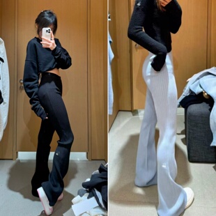 美国直邮alo高腰针织直筒修身显瘦微喇叭裤子拖地紧身阔腿裤 女款