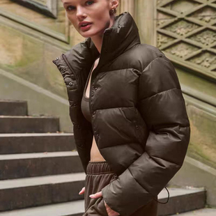 美国代购ALO 加厚保暖休闲夹克棉服外套四格泡芙短款面包羽绒服女