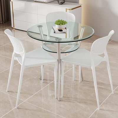 洽谈桌椅组合谈判接待家用阳台餐桌圆形双层钢化玻璃圆桌小圆桌子