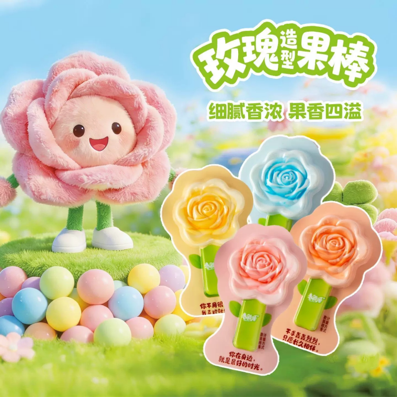 新鲜玫瑰味花朵造型棒果冻