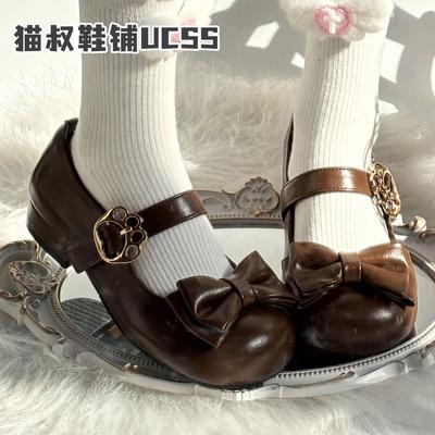 lo洛丽塔中跟鞋子甜美蝴蝶结圆头鞋猫叔鞋铺可爱洛丽塔lo鞋低跟圆
