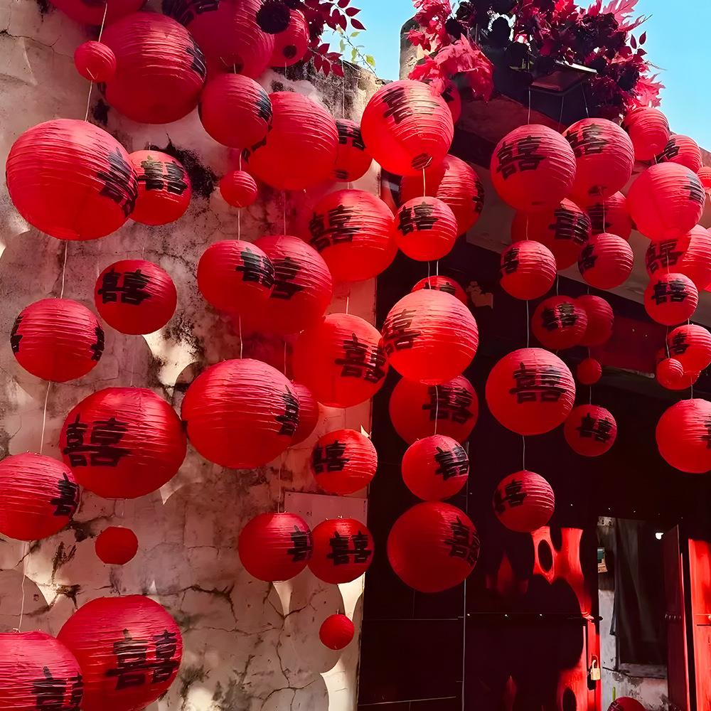 结婚红色喜字灯笼婚房氛围感布置装饰套装农村庭院子大门婚礼现场